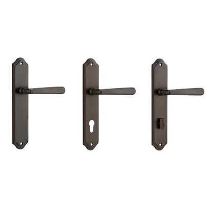 Iver Copenhagen Door Lever Handle on Shouldered Backplate Signature Brass