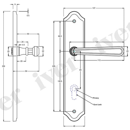 Iver Copenhagen Door Lever Handle on Shouldered Backplate Signature Brass