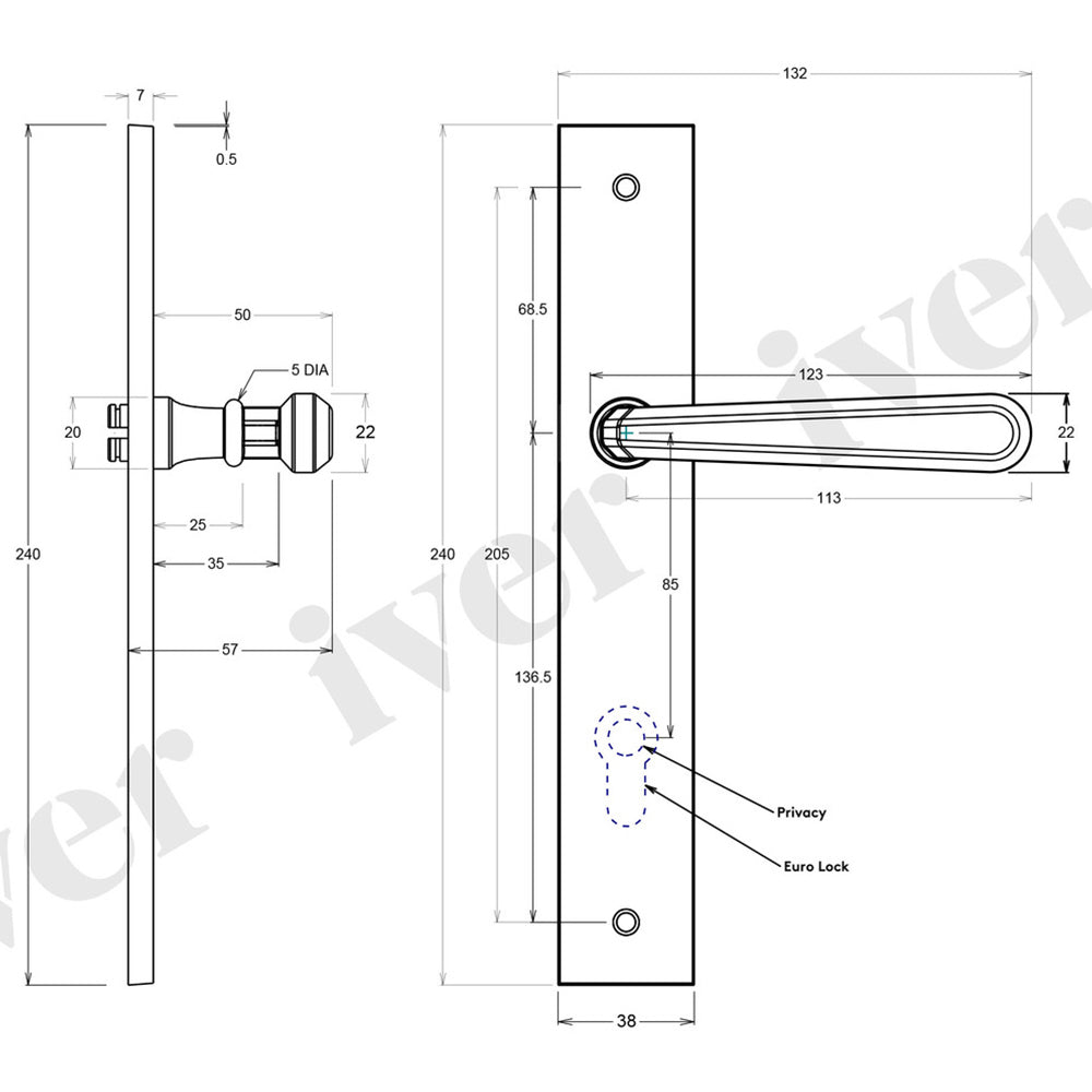 Iver Copenhagen Door Lever Handle on Rectangular Backplate Distressed Nickel