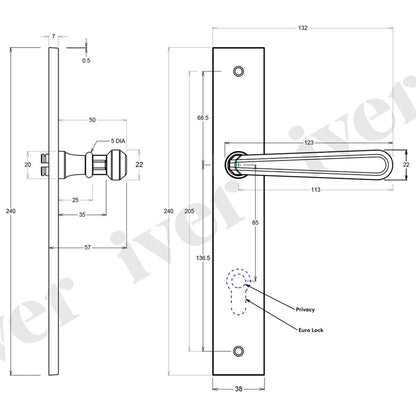 Iver Copenhagen Door Lever Handle on Rectangular Backplate Distressed Nickel