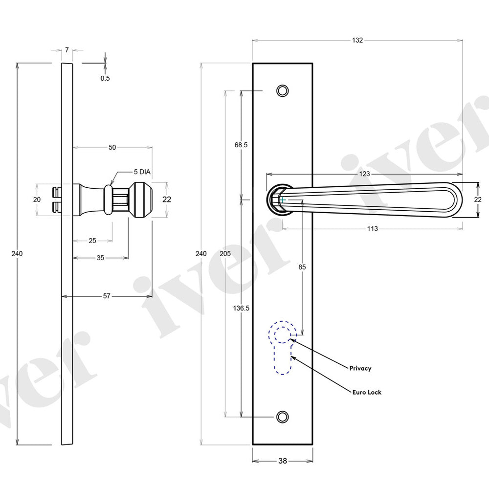 Iver Copenhagen Door Lever Handle on Rectangular Backplate Satin Nickel
