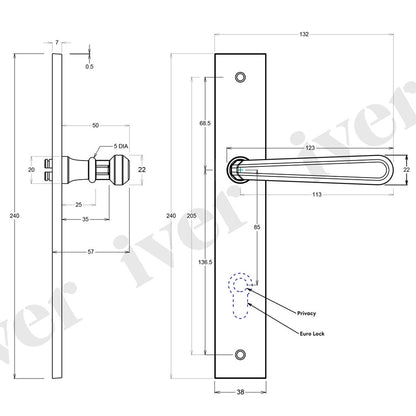 Iver Copenhagen Door Lever Handle on Rectangular Backplate Satin Nickel