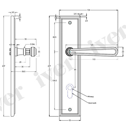 Iver Copenhagen Door Lever Handle on Stepped Backplate Brushed Brass