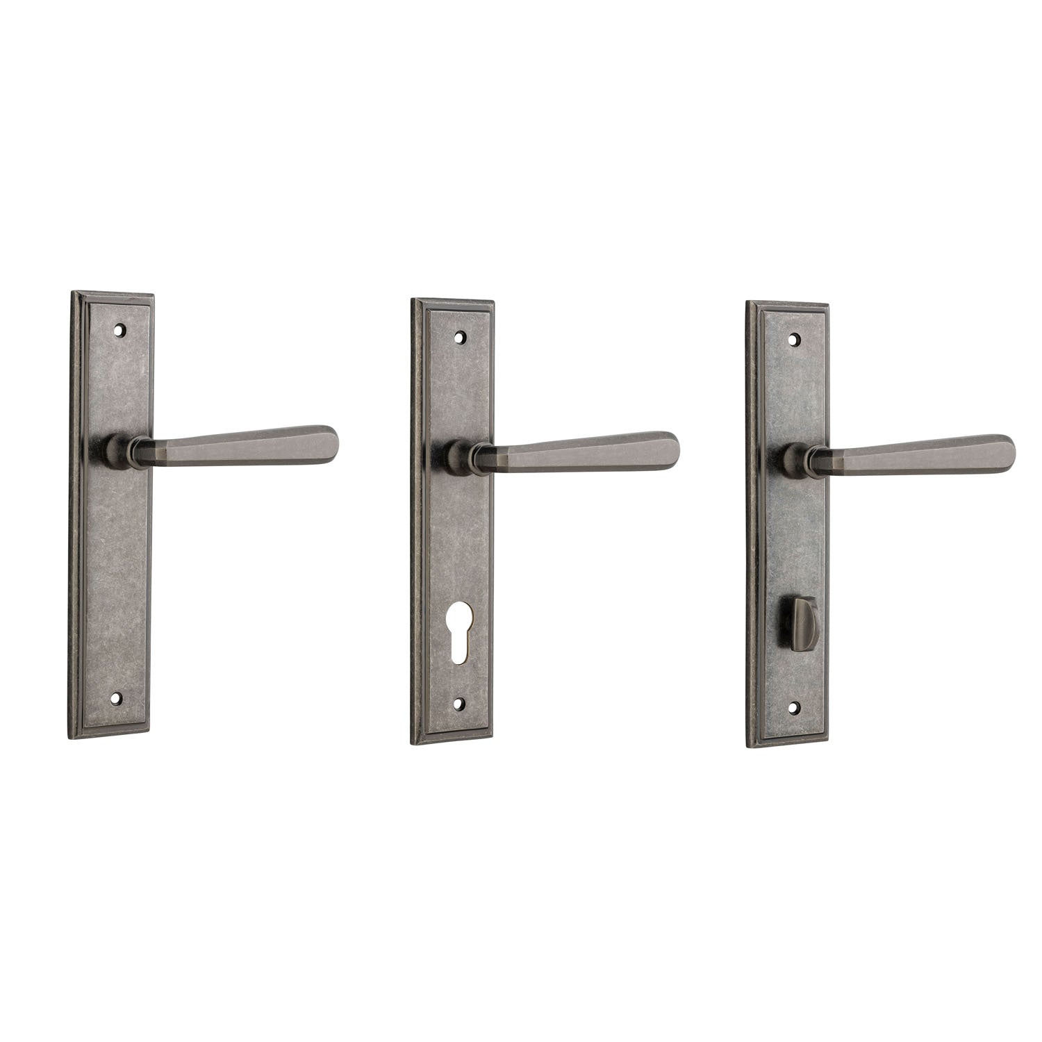 Iver Copenhagen Door Lever Handle on Stepped Backplate Distressed Nickel