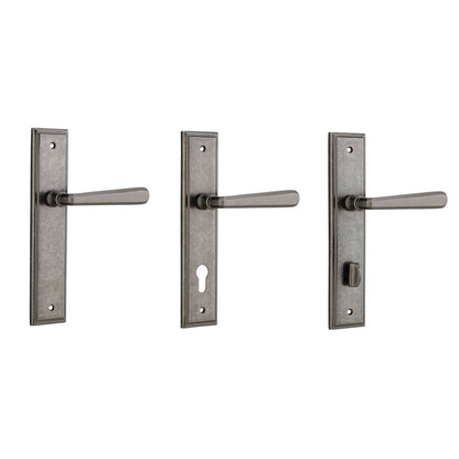 Iver Copenhagen Door Lever Handle on Stepped Backplate Distressed Nickel