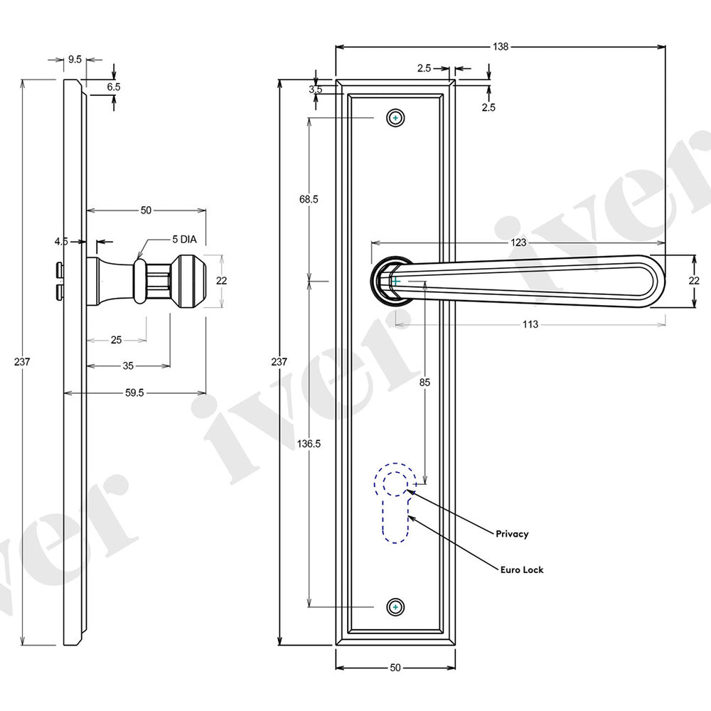 Iver Copenhagen Door Lever Handle on Stepped Backplate Matt Black