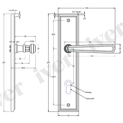 Iver Copenhagen Door Lever Handle on Stepped Backplate Matt Black