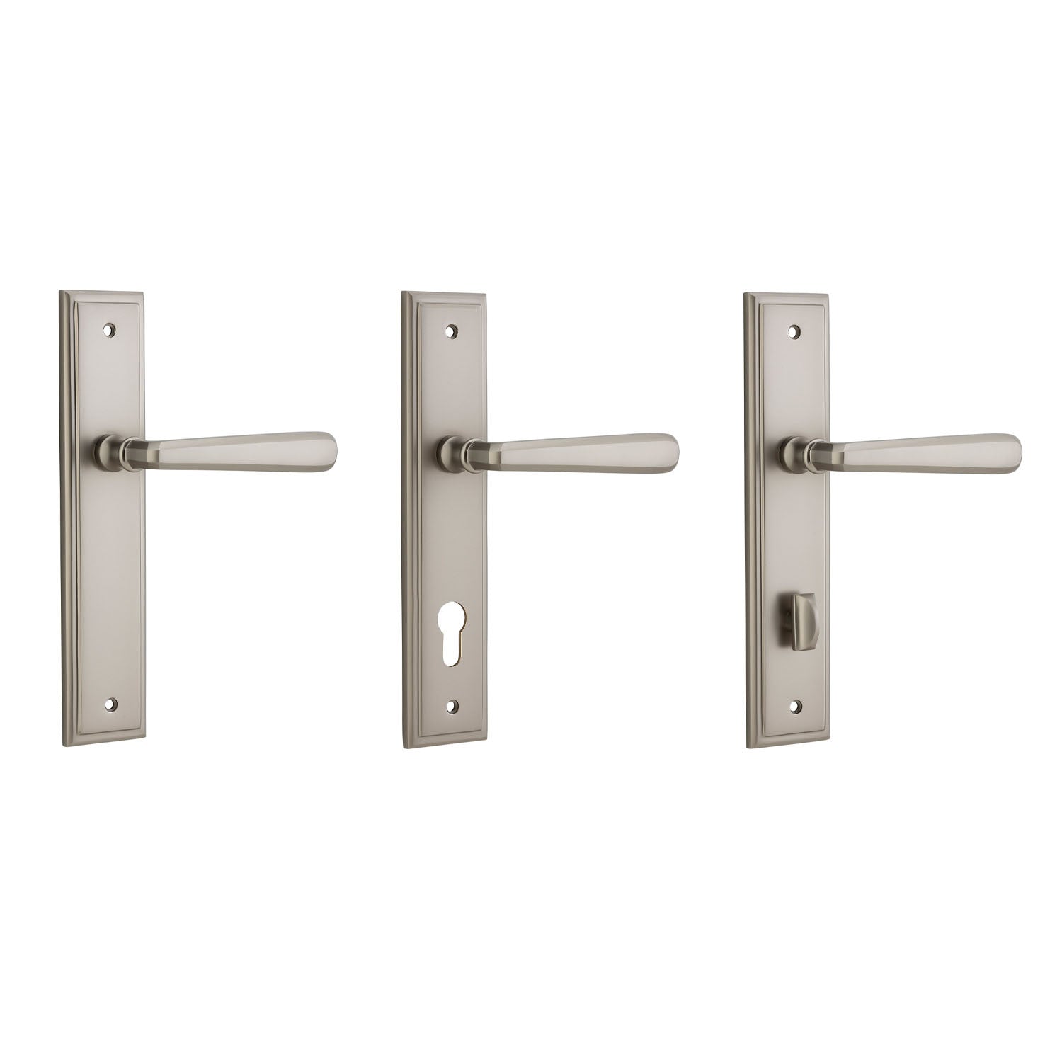 Iver Copenhagen Door Lever Handle on Stepped Backplate Satin Nickel