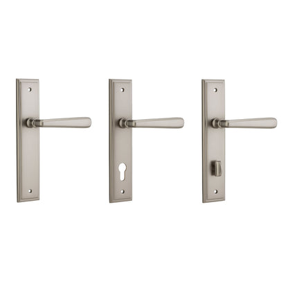 Iver Copenhagen Door Lever Handle on Stepped Backplate Satin Nickel