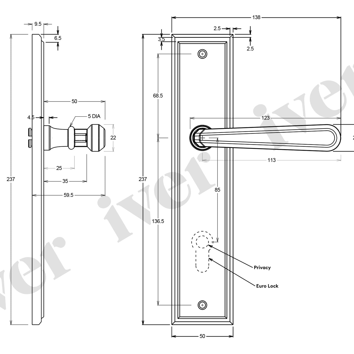 Iver Copenhagen Door Lever Handle on Stepped Backplate Satin Nickel