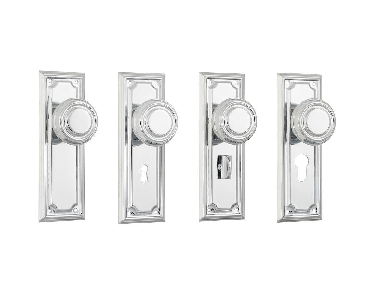 Tradco Edwardian Door Knob on Rectangular Backplate Chrome Plated