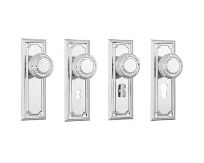 Tradco Edwardian Door Knob on Rectangular Backplate Chrome Plated