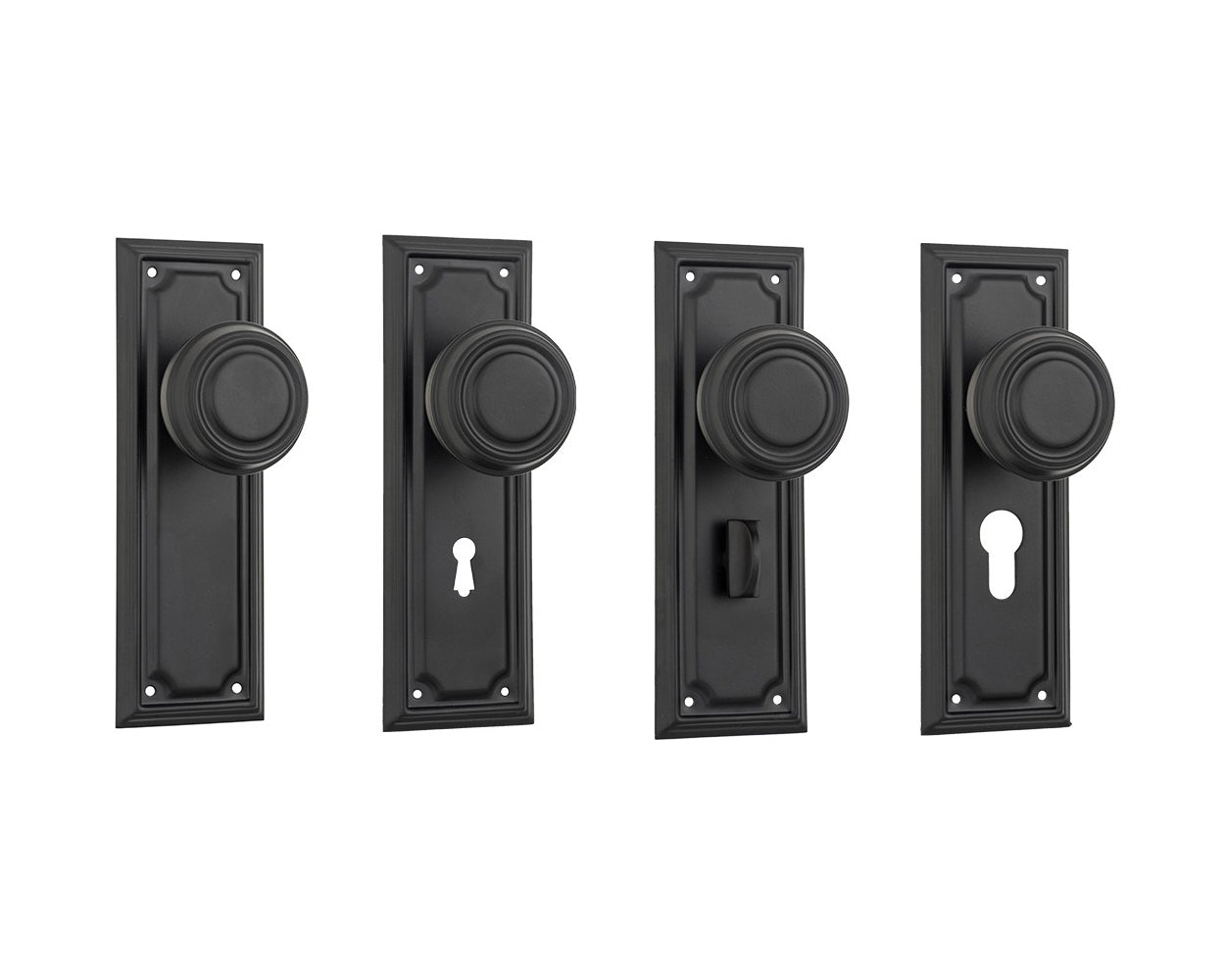 Tradco Edwardian Door Knob on Rectangular Backplate Matt Black