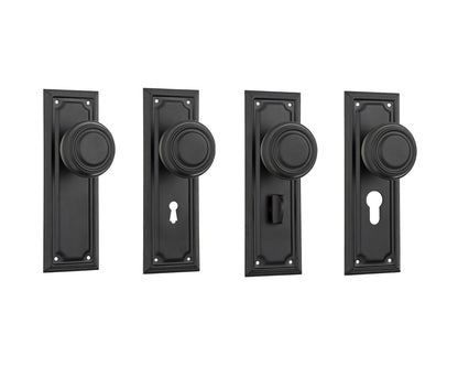 Tradco Edwardian Door Knob on Rectangular Backplate Matt Black