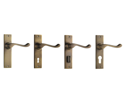 Tradco Fremantle Lever Door Handle on Rectangular Backplate Antique Brass