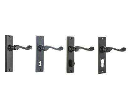 Tradco Fremantle Lever Door Handle on Rectangular Backplate Matt Black