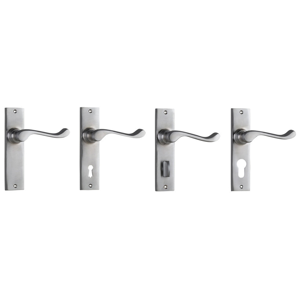 Tradco Fremantle Door Lever Handle on Rectangular Backplate Satin Chrome
