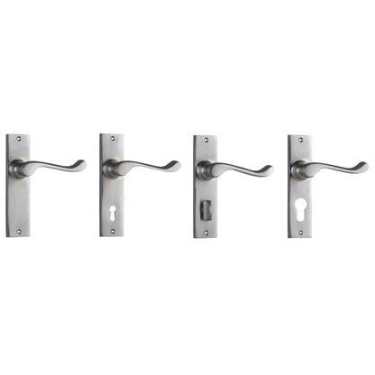 Tradco Fremantle Door Lever Handle on Rectangular Backplate Satin Chrome