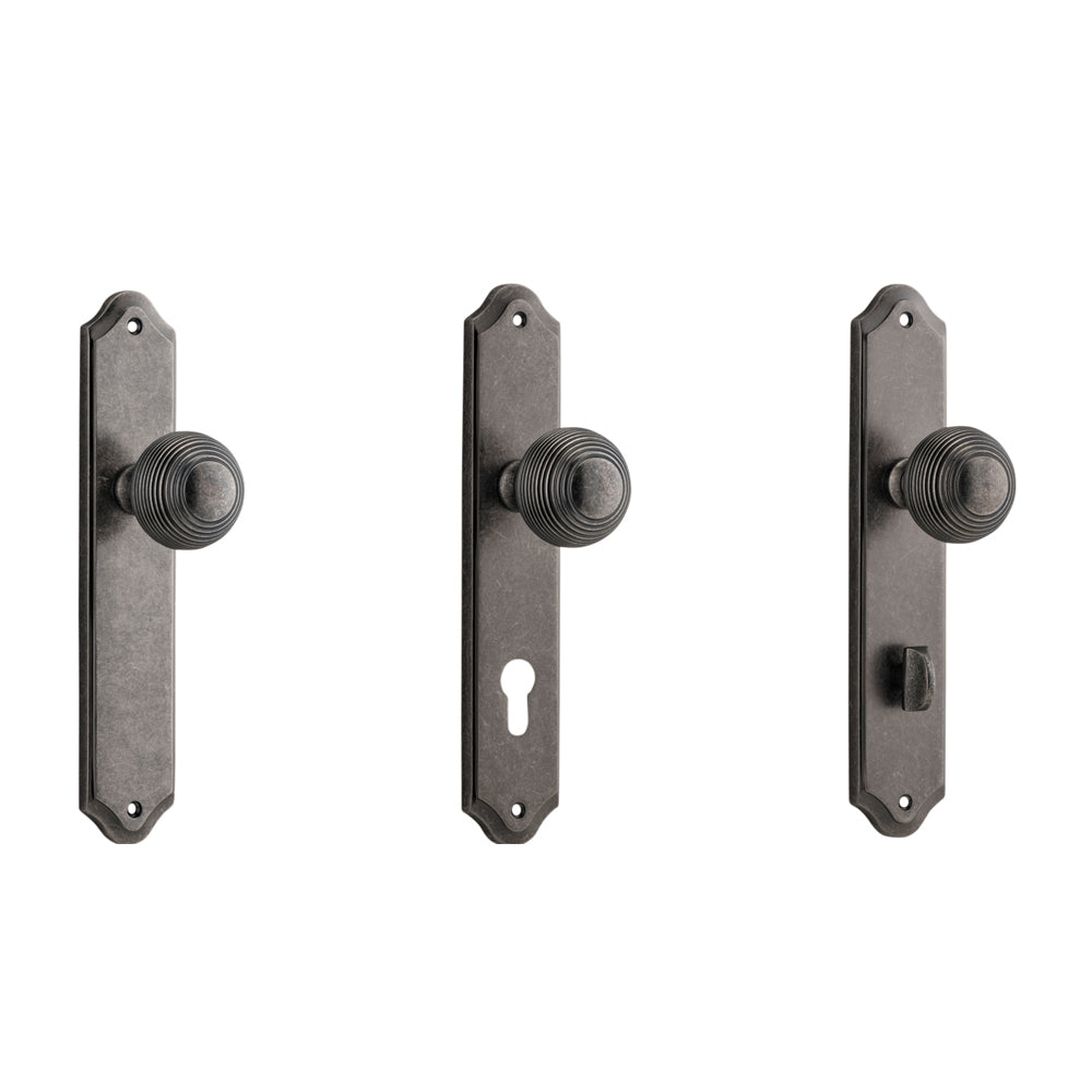 Iver Guildford Door Knob on Shouldered Backplate Distressed Nickel