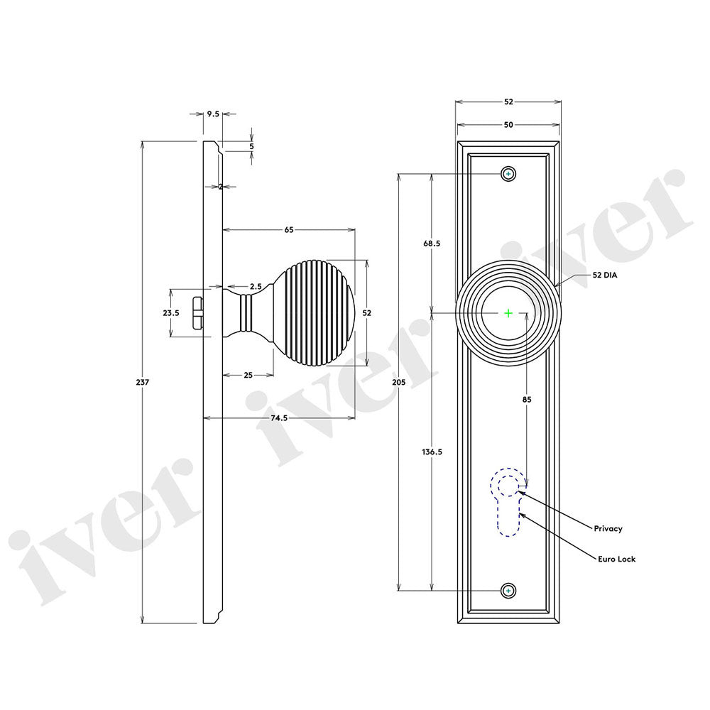 Iver Guildford Door Knob on Stepped Backplate Polished Brass