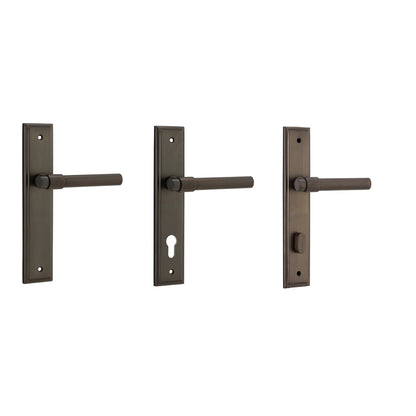 Iver Helsinki Door Lever Handle on Stepped Backplate Signature Brass