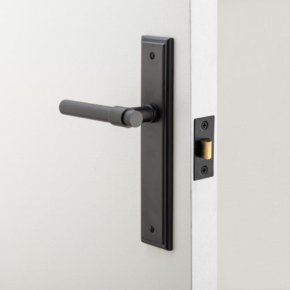Iver Helsinki Door Lever Handle on Stepped Backplate Satin Nickel