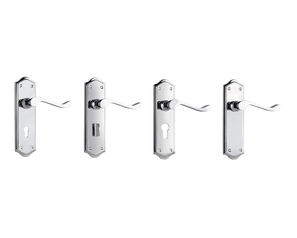 Tradco Henley Lever Door Handle on Shouldered Backplate Chrome Plated