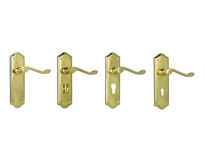 Tradco Henley Lever Door Handle on Shouldered Backplate Polished Brass