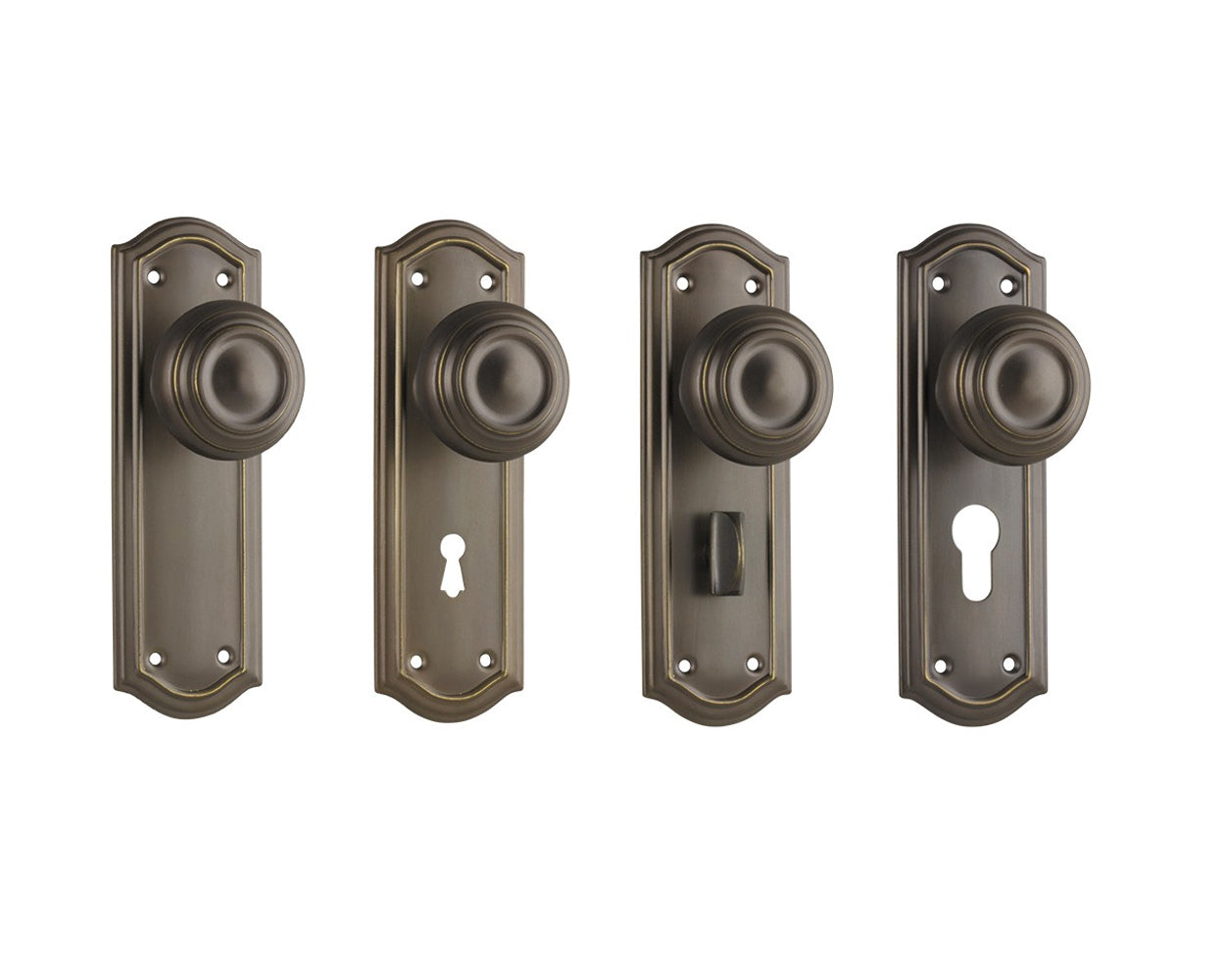 Tradco Kensington Door Knob on Backplate Antique Brass