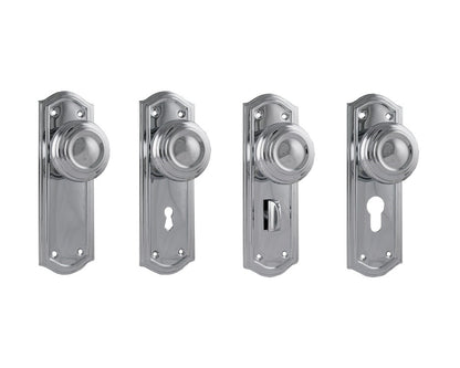 Tradco Kensington Door Knob on Backplate Chrome Plated