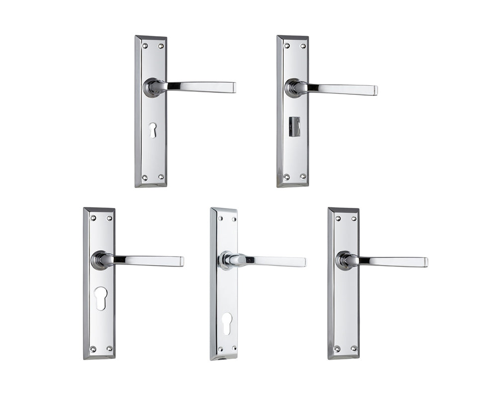 Tradco Menton Lever Door Handle on Long Backplate Chrome Plated
