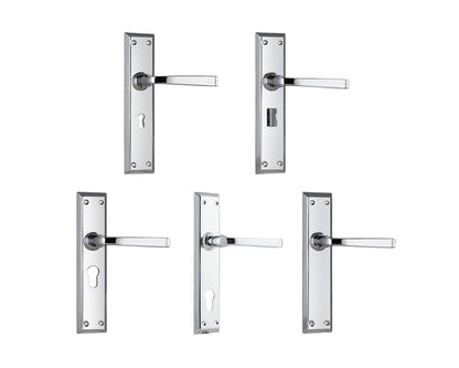 Tradco Menton Lever Door Handle on Long Backplate Chrome Plated