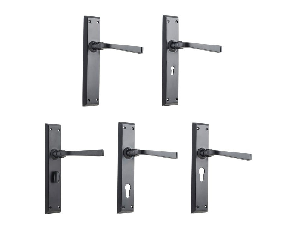 Tradco Menton Lever Door Handle on Long Backplate Matt Black