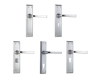 Tradco Menton Lever Door Handle on Long Backplate Satin Chrome