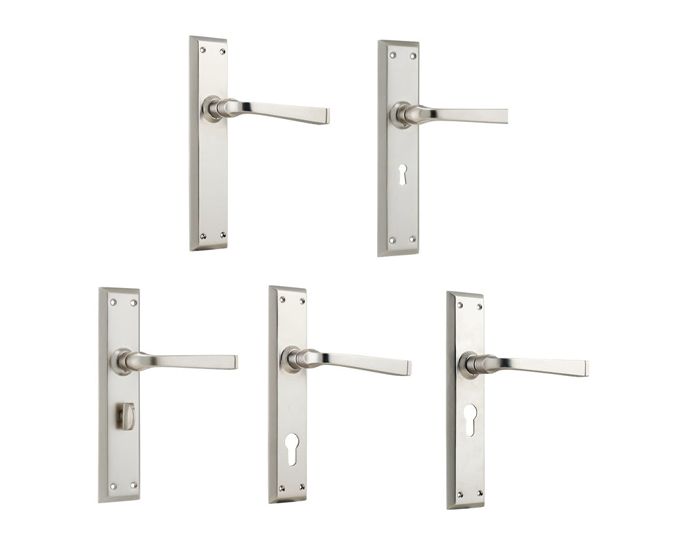Tradco Menton Lever Door Handle on Long Backplate Satin Nickel