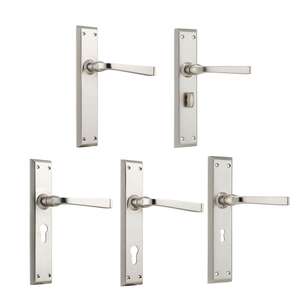 Tradco Menton Lever Door Handle on Long Backplate Satin Nickel - Customise to your Needs