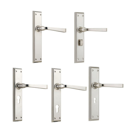 Tradco Menton Lever Door Handle on Long Backplate Satin Nickel - Customise to your Needs