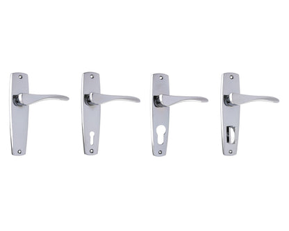 Tradco Mid-Century Door Lever Handle on Rectangular Backplate Chrome Plated