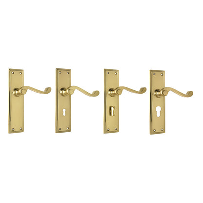 Tradco Milton Lever Door Handle on Long Backplate Polished Brass