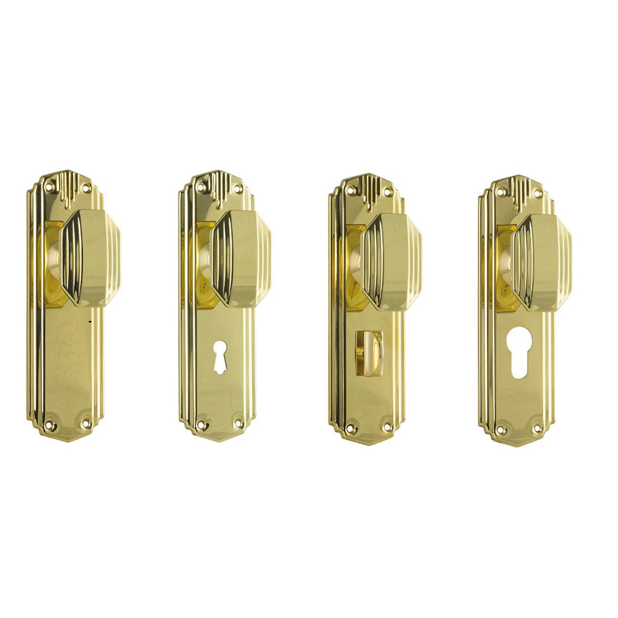 Tradco Napier Art Deco Door Knob on Backplate Polished Brass