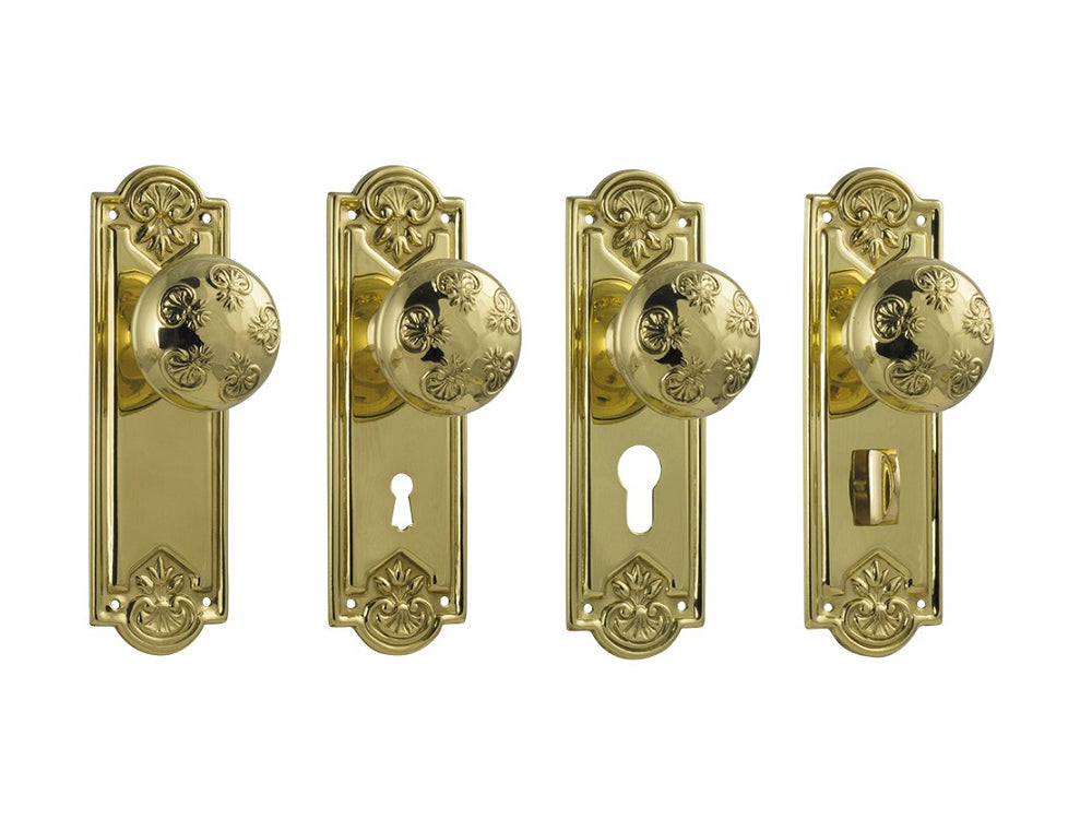 Tradco Nouveau Door Knob on Backplate Polished Brass