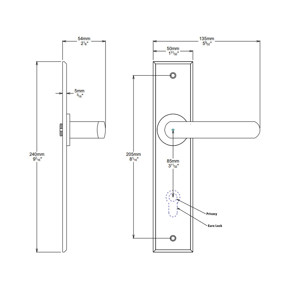 Iver Osaka Door Lever Handle on Chamfered Backplate Brushed Chrome