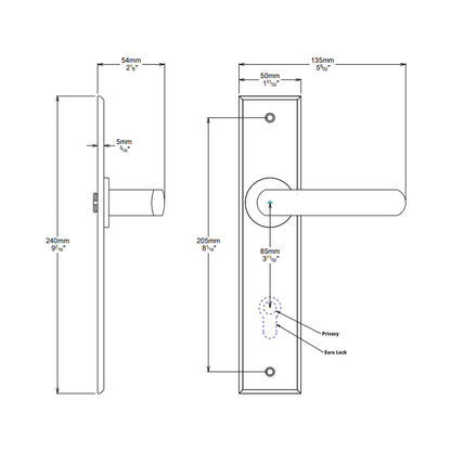 Iver Osaka Door Lever Handle on Chamfered Backplate Brushed Chrome