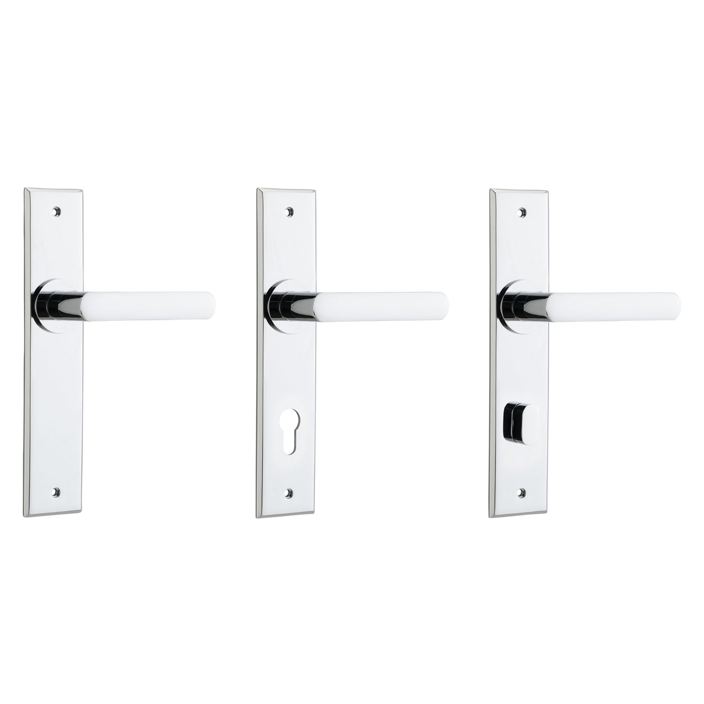 Iver Osaka Door Lever Handle on Chamfered Backplate Polished Chrome