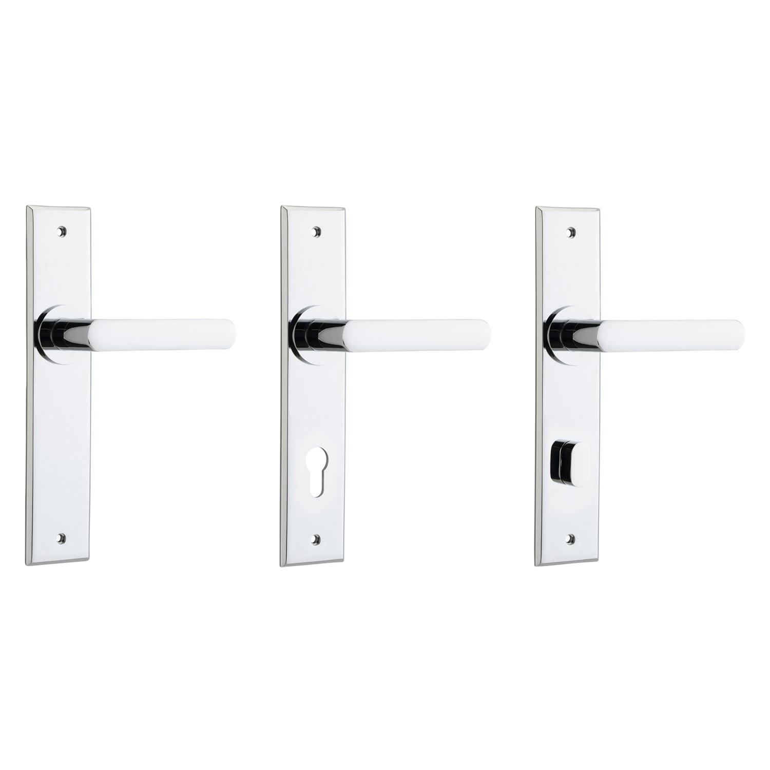 Iver Osaka Door Lever Handle on Chamfered Backplate Polished Chrome