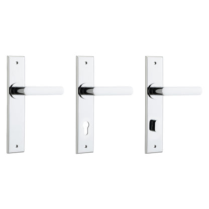 Iver Osaka Door Lever Handle on Chamfered Backplate Polished Chrome