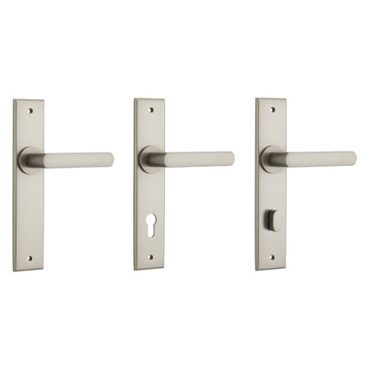 Iver Osaka Door Lever Handle on Chamfered Backplate Satin Nickel 14868P85