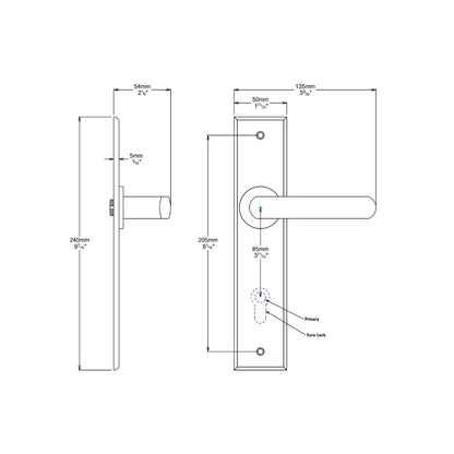 Iver Osaka Door Lever Handle on Chamfered Backplate Satin Nickel 14868P85