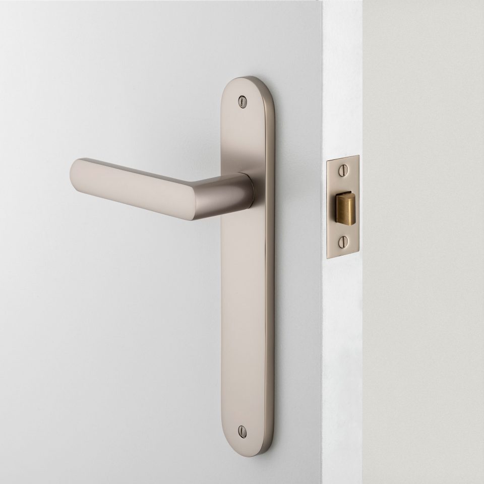 Iver Osaka Door Lever Handle on Oval Backplate Satin Nickel
