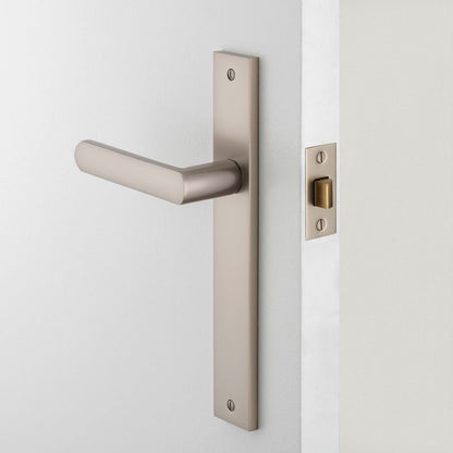 Iver Osaka Door Lever Handle on Rectangular Backplate Satin Nickel